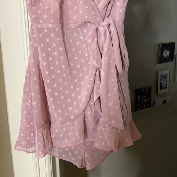 Pink Swiss dot romper with skirt overlay - Picture 3 of 6